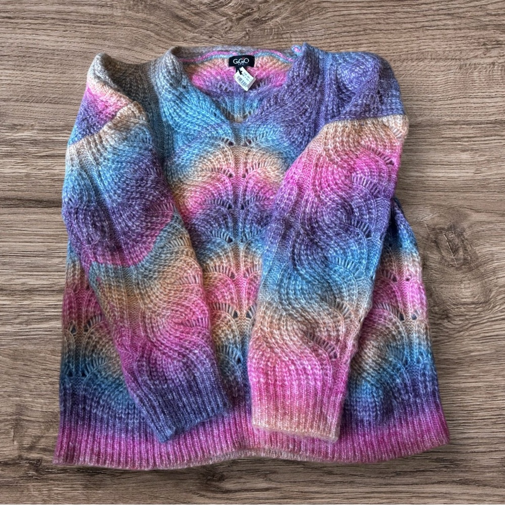 NWT GIGIO BOUTIQUE RAINBOW OMBRÉ OPEN STITCH SWEATER SIZE S